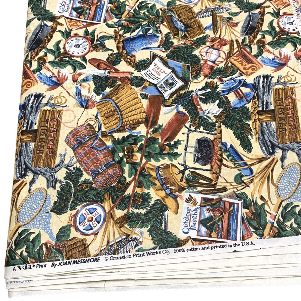 Vtg 90s Cranston Print Works Joan Messmore Camp Timber Cotton Fabric 43x240